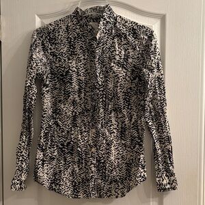 J. Crew Black and Cream Patterned Button-Up Shirt size 2